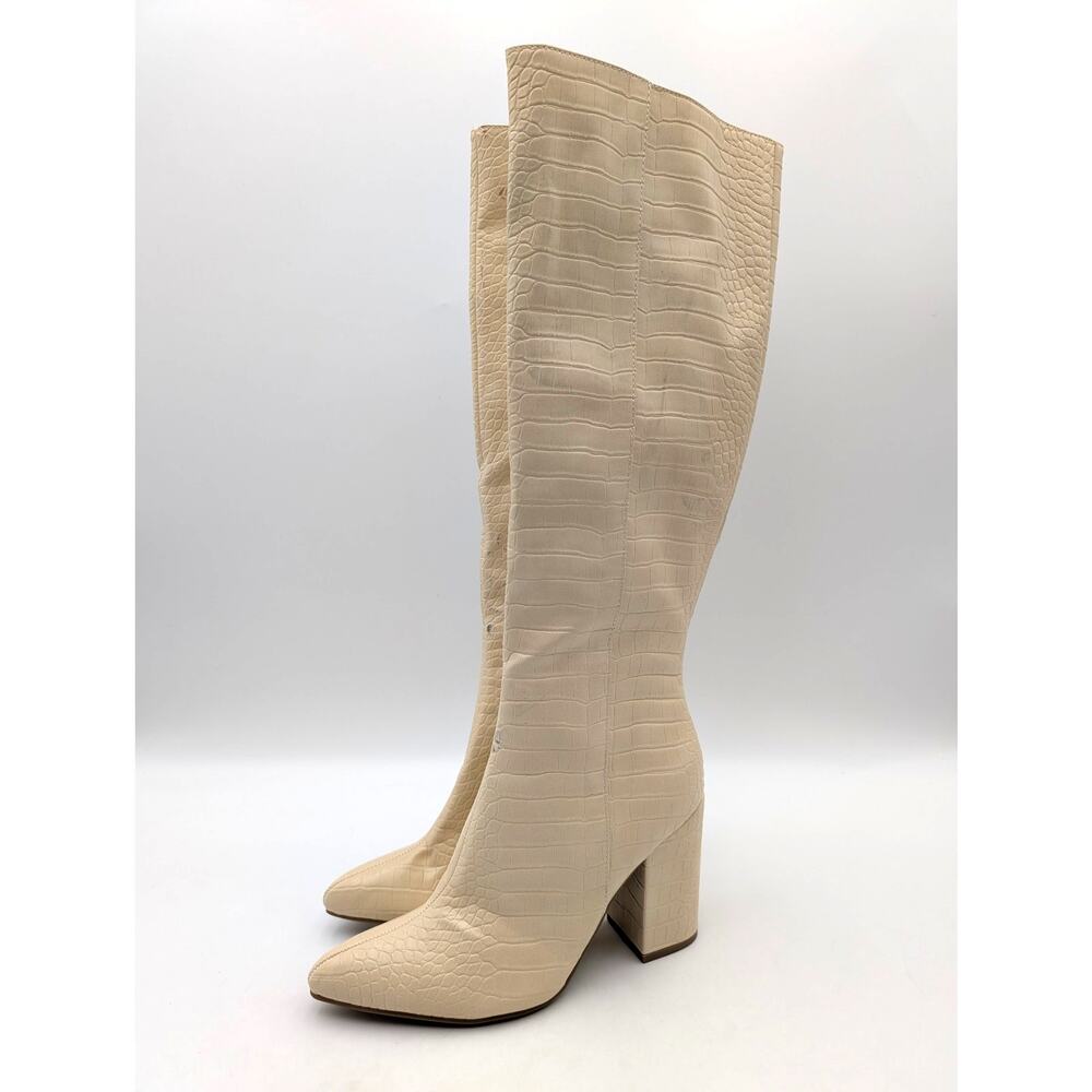 MIA Landra Block Heel Knee High Boots Side Zip Women's Beige Size US6.5M EU36.5